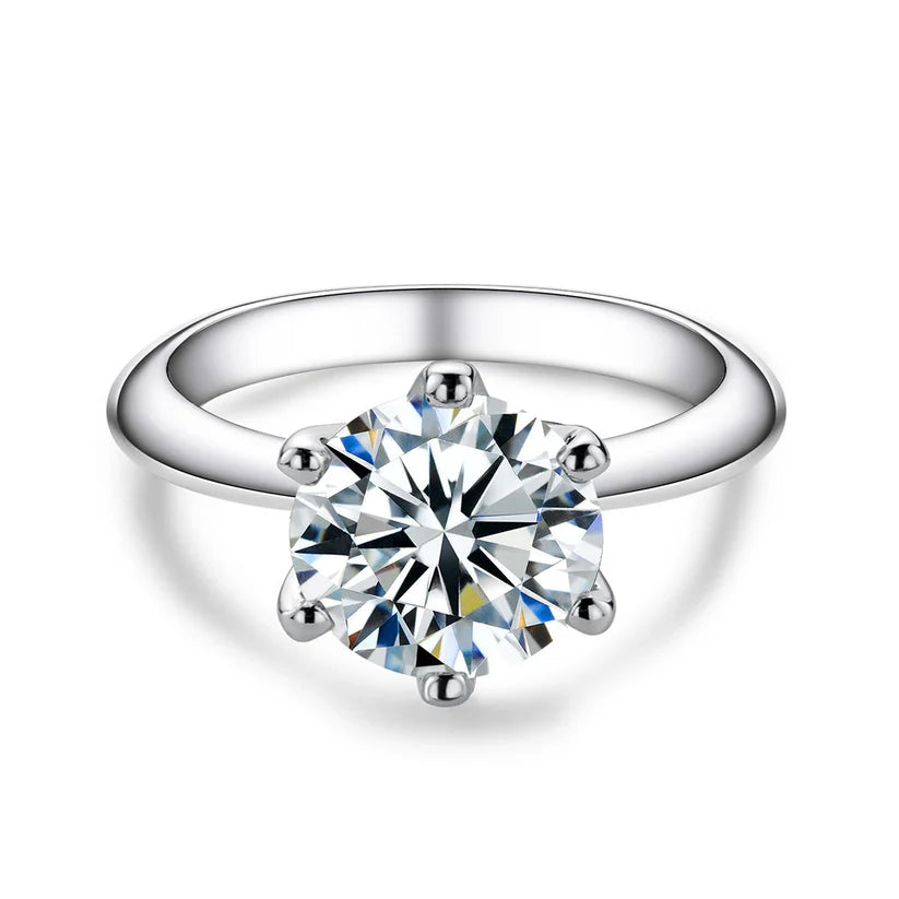 Anel Solitário Moissanite em Prata 925 com Banho de Ouro Branco 18k Luar Aurora Eterna